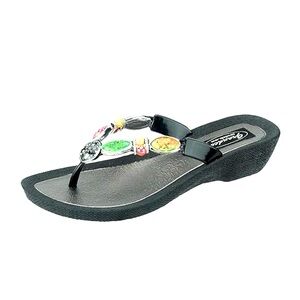 Grandco Sandals- Colorful Beaded Boho Style - Black Sole